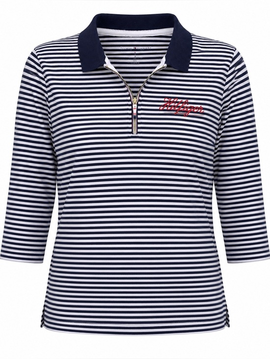Tommy Hilfiger Tops - Tommy Hilfiger Women’s Striped Quarter Zip Polo Top Navy White 3/4 Sleeve Medium